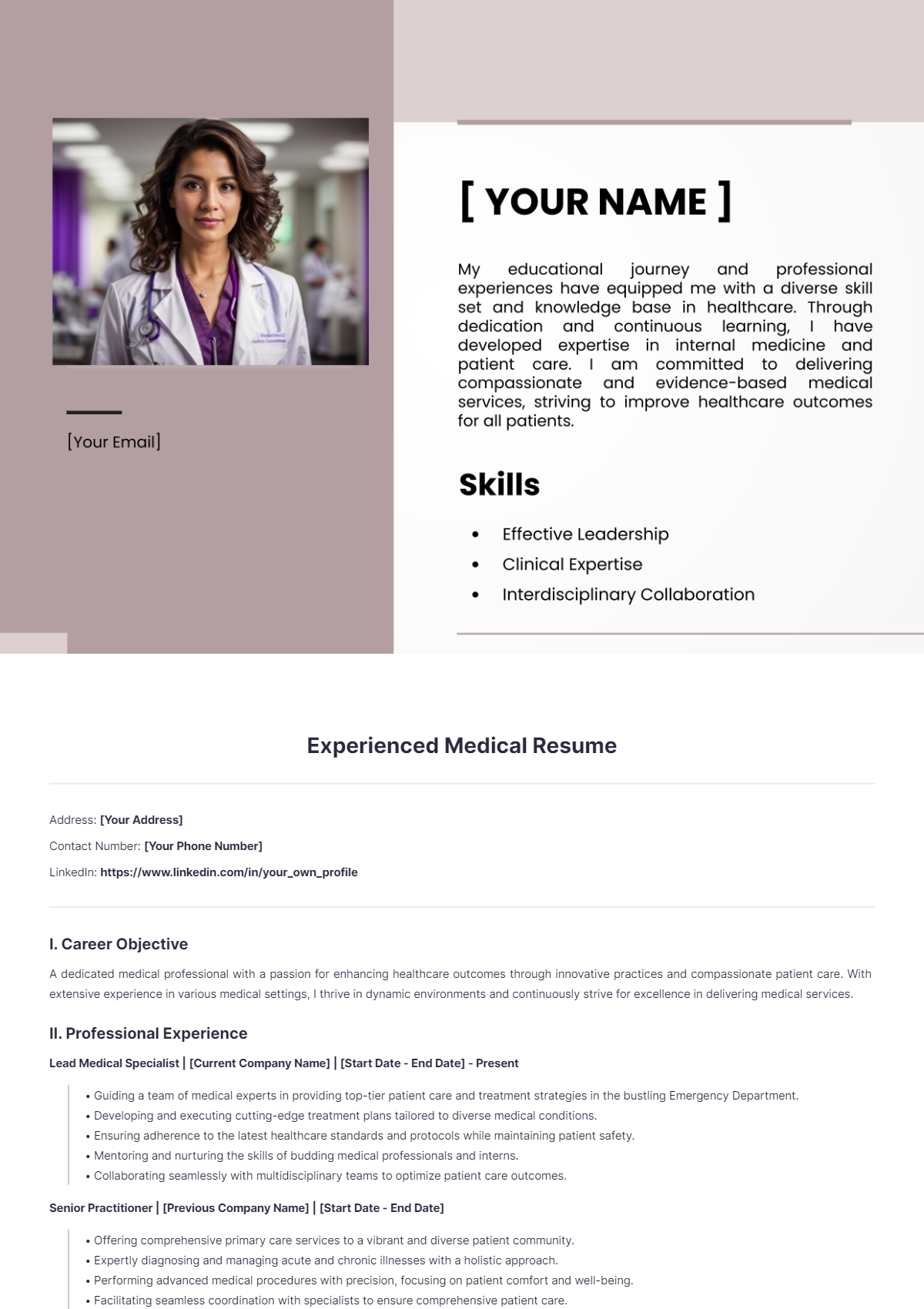 Experienced Medical Resume - Edit Online & Download