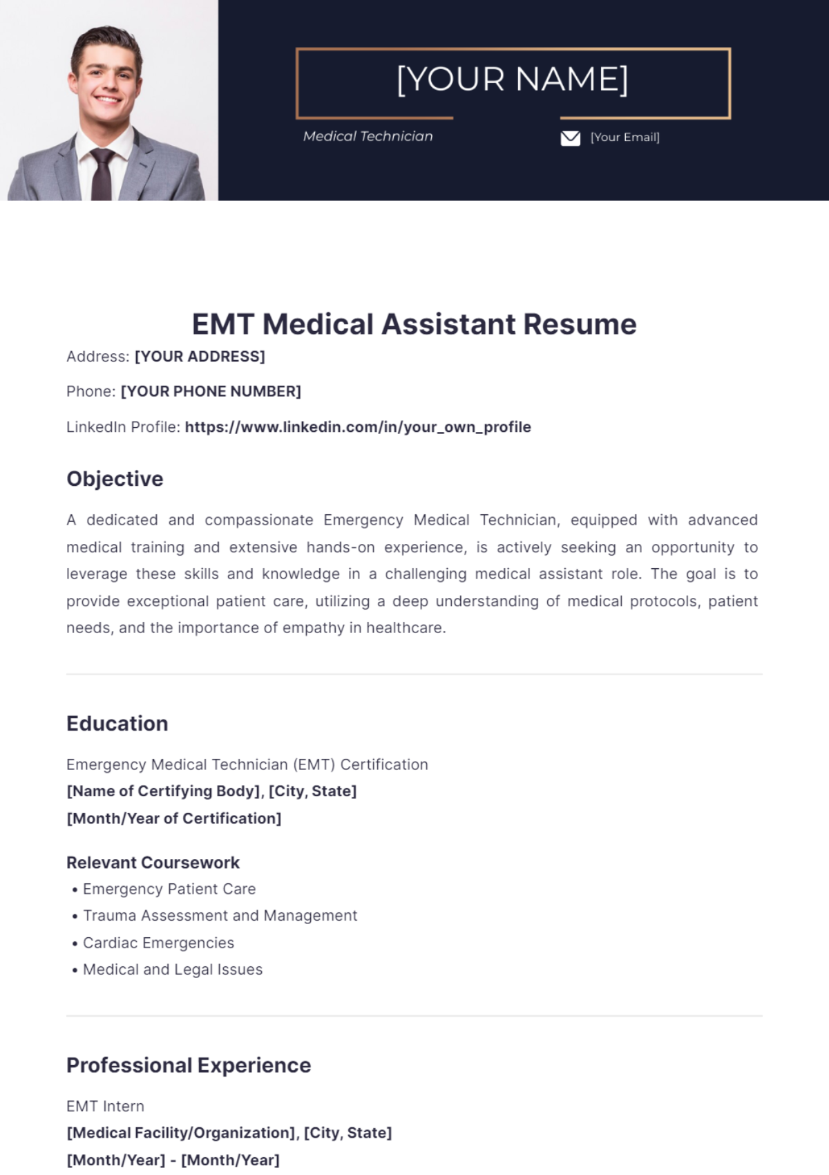 EMT Medical Assistant Resume - Edit Online & Download