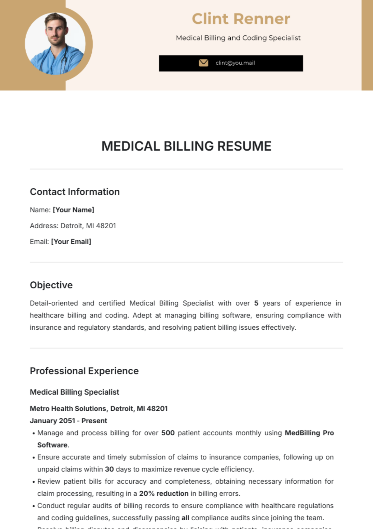 Medical Billing Resume Template - Edit Online & Download