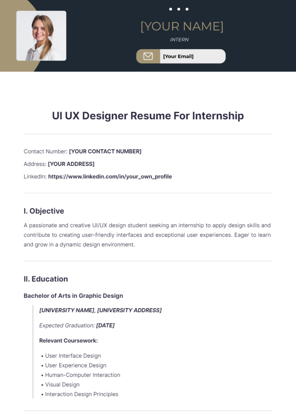 UI UX Designer Resume For Internship - Edit Online & Download