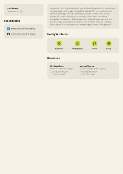 Free UI UX Designer ATS Resume For Internship Template