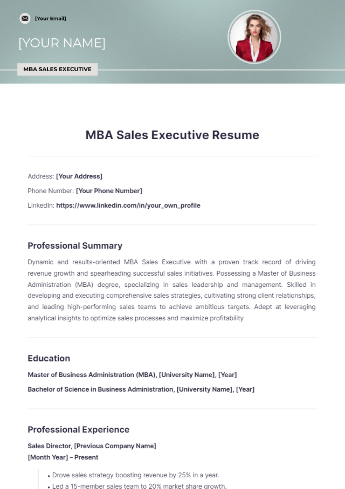 MBA Sales Executive Resume - Edit Online & Download