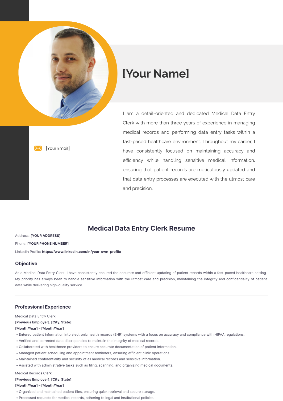 Medical Data Entry Clerk Resume - Edit Online & Download