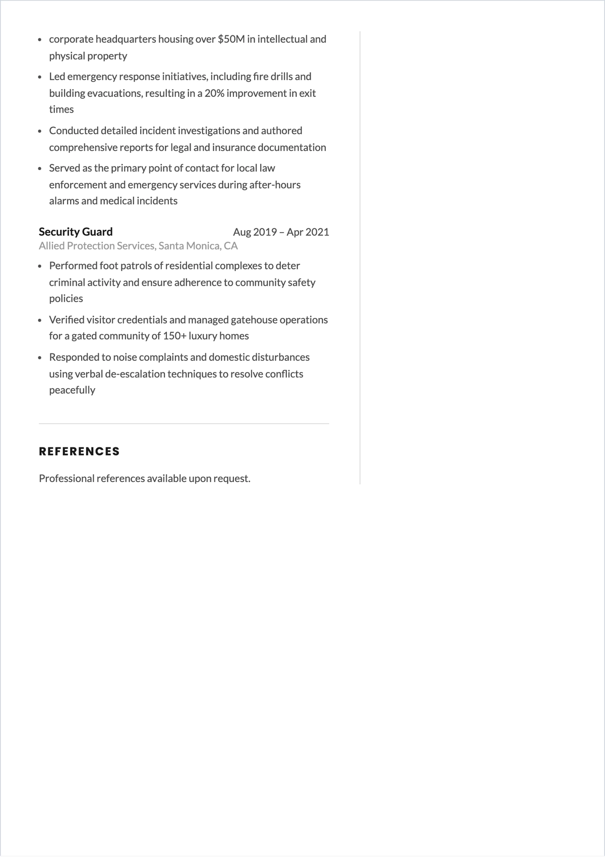Free Private Security Officer ATS Resume Template, AI Resume Builder