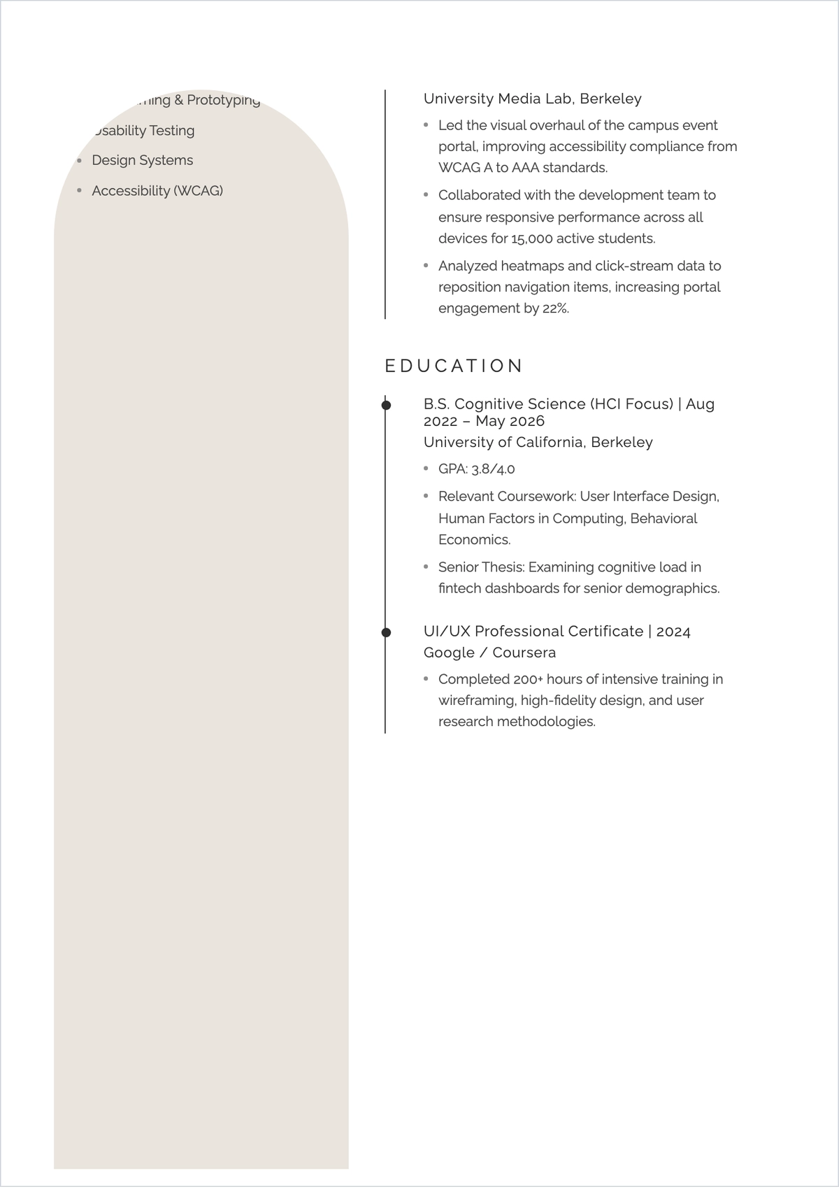 Free UI UX Designer ATS Resume For Student Template, AI Resume Builder