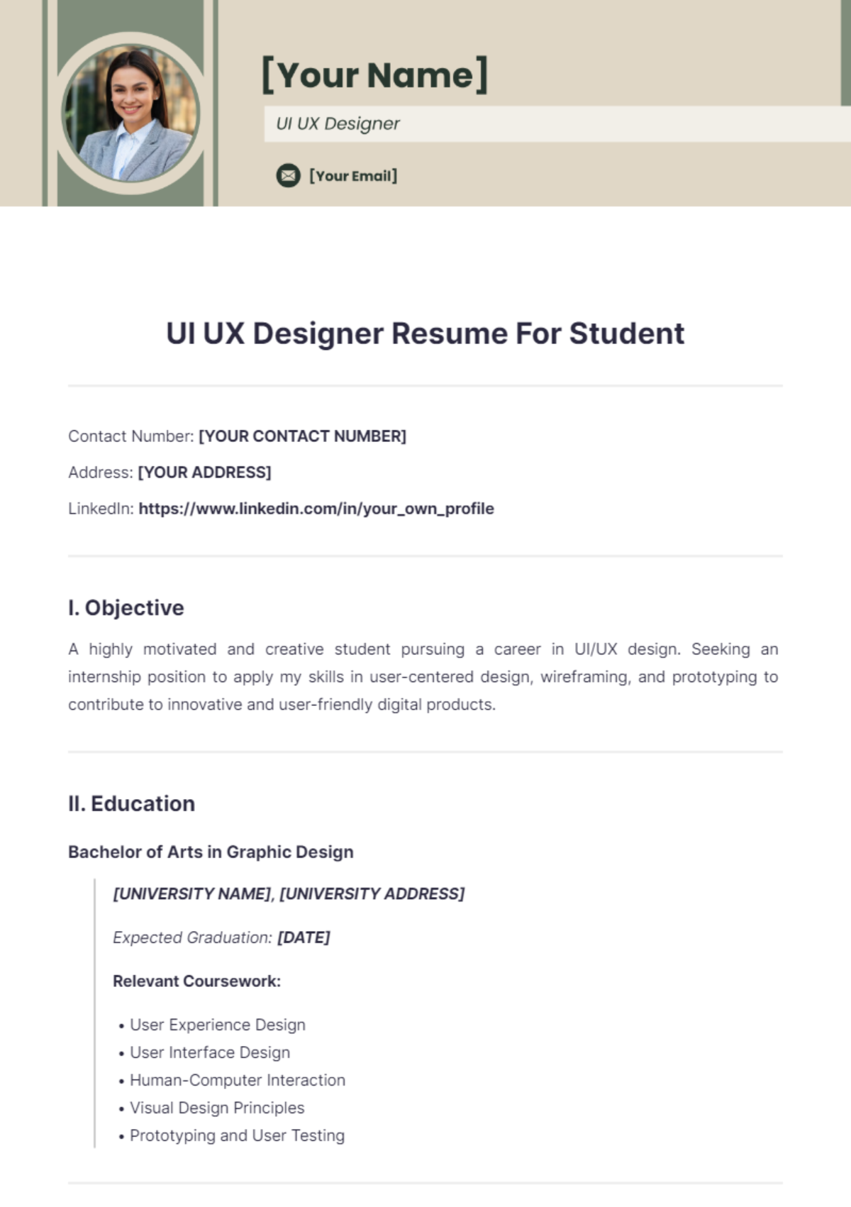 UI UX Designer Resume For Student - Edit Online & Download