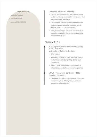 Free UI UX Designer ATS Resume For Student Template, AI Resume Builder