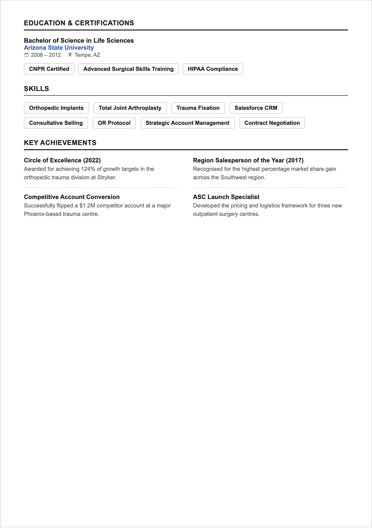 Free Medical Sales ATS Resume Template, AI Resume Builder