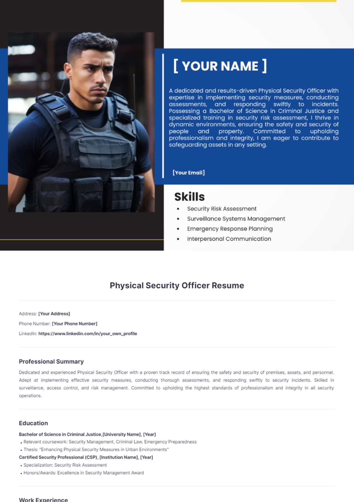 Physical Security Officer Resume - Edit Online & Download