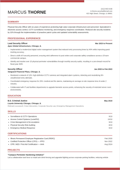 Free Physical Security Officer ATS Resume Template, AI Resume Builder