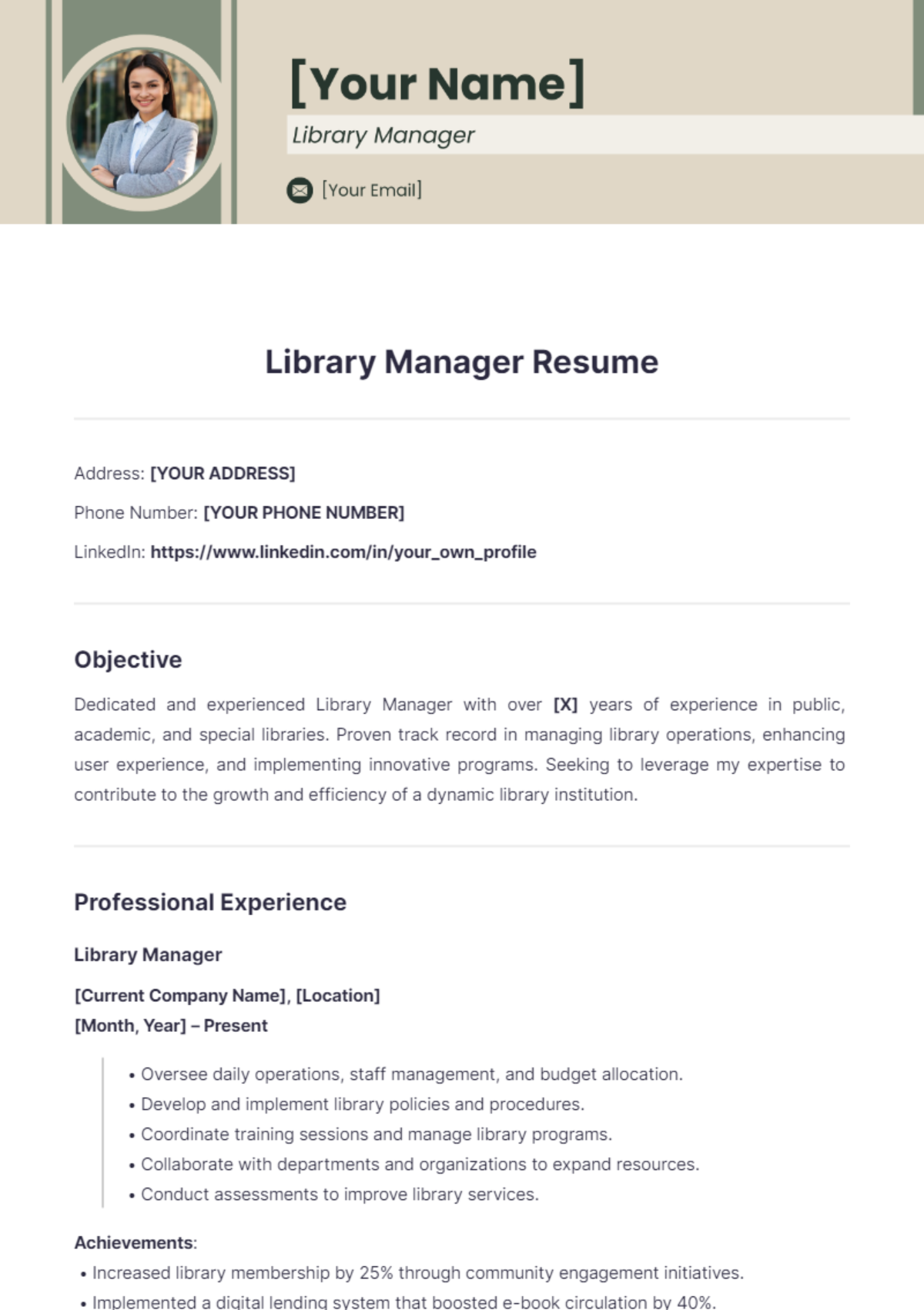 Library Manager Resume - Edit Online & Download