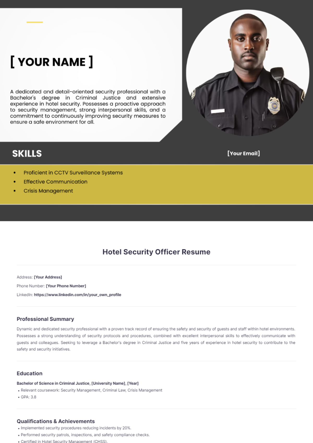 Hotel Security Officer Resume - Edit Online & Download