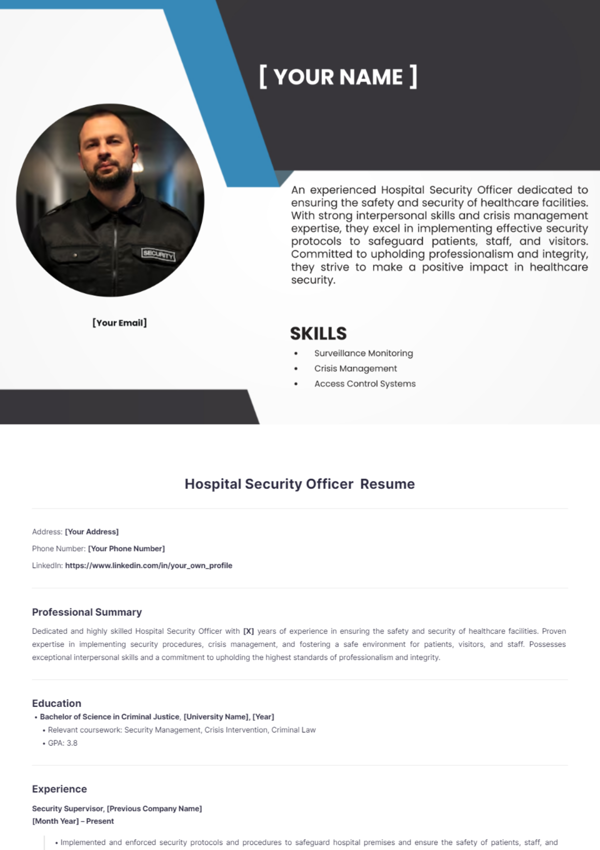 Hospital Security Officer Resume - Edit Online & Download