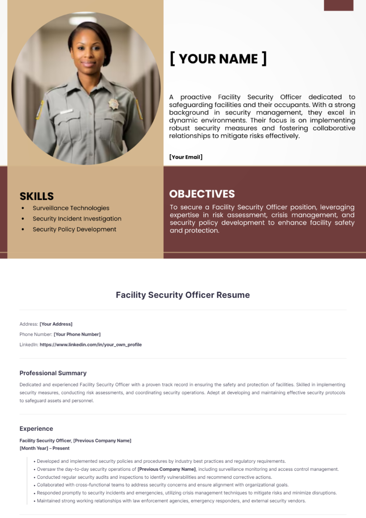 Facility Security Officer Resume - Edit Online & Download