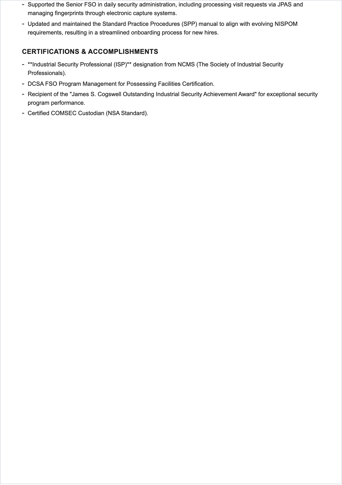 Free Facility Security Officer ATS Resume Template, AI Resume Builder