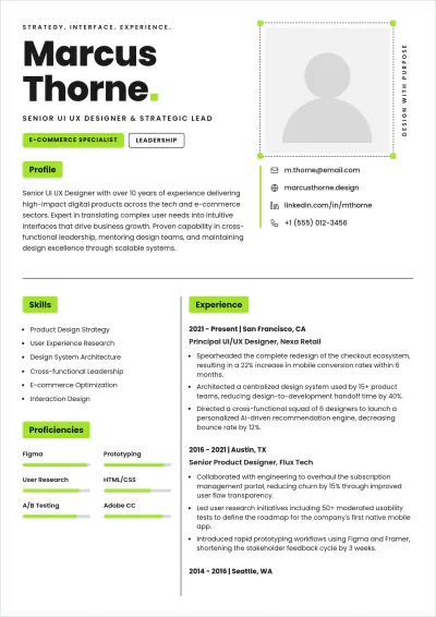 Free Senior UI UX Designer ATS Resume Template, AI Resume Builder