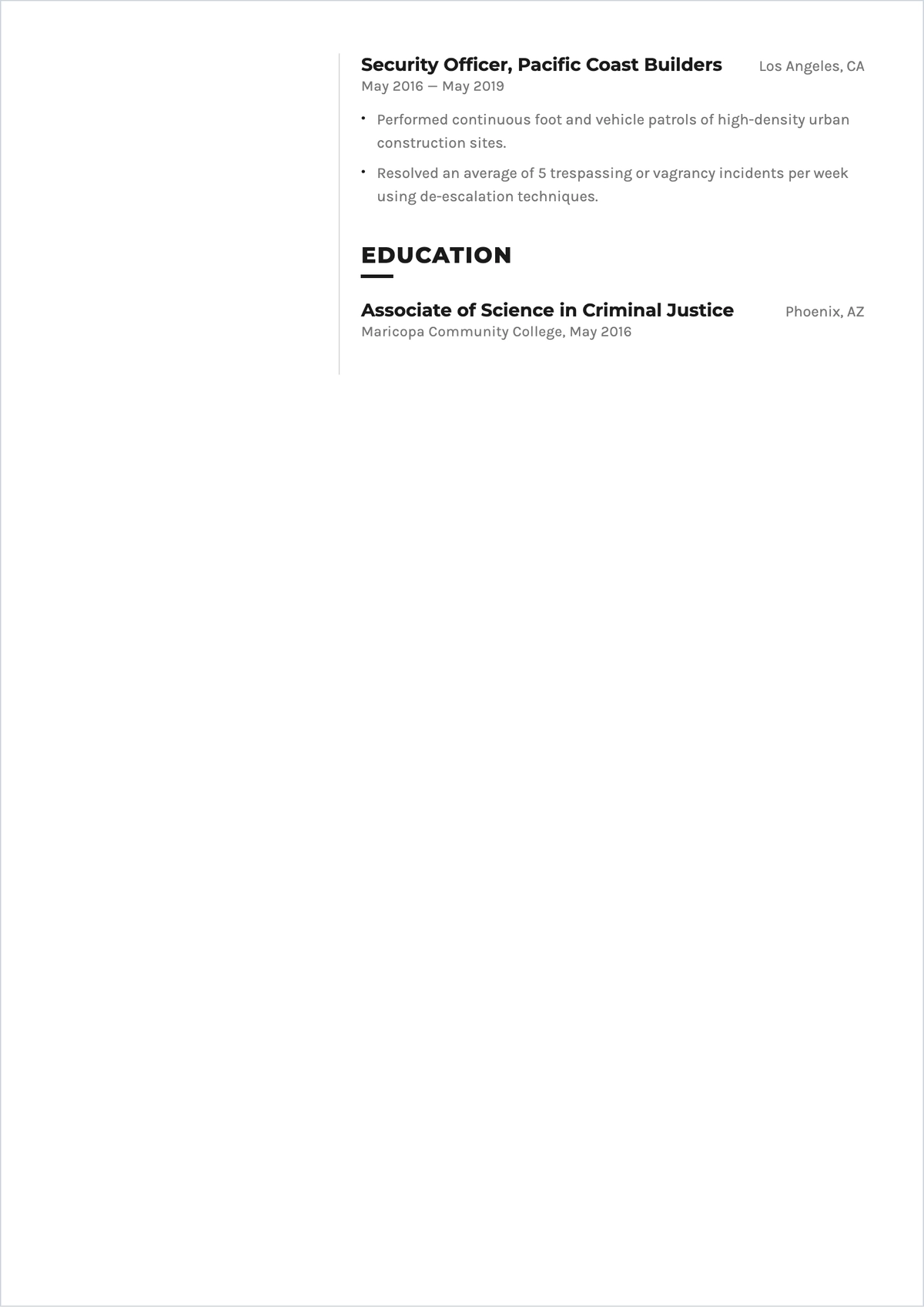 Free Construction Site Security Officer ATS Resume Template