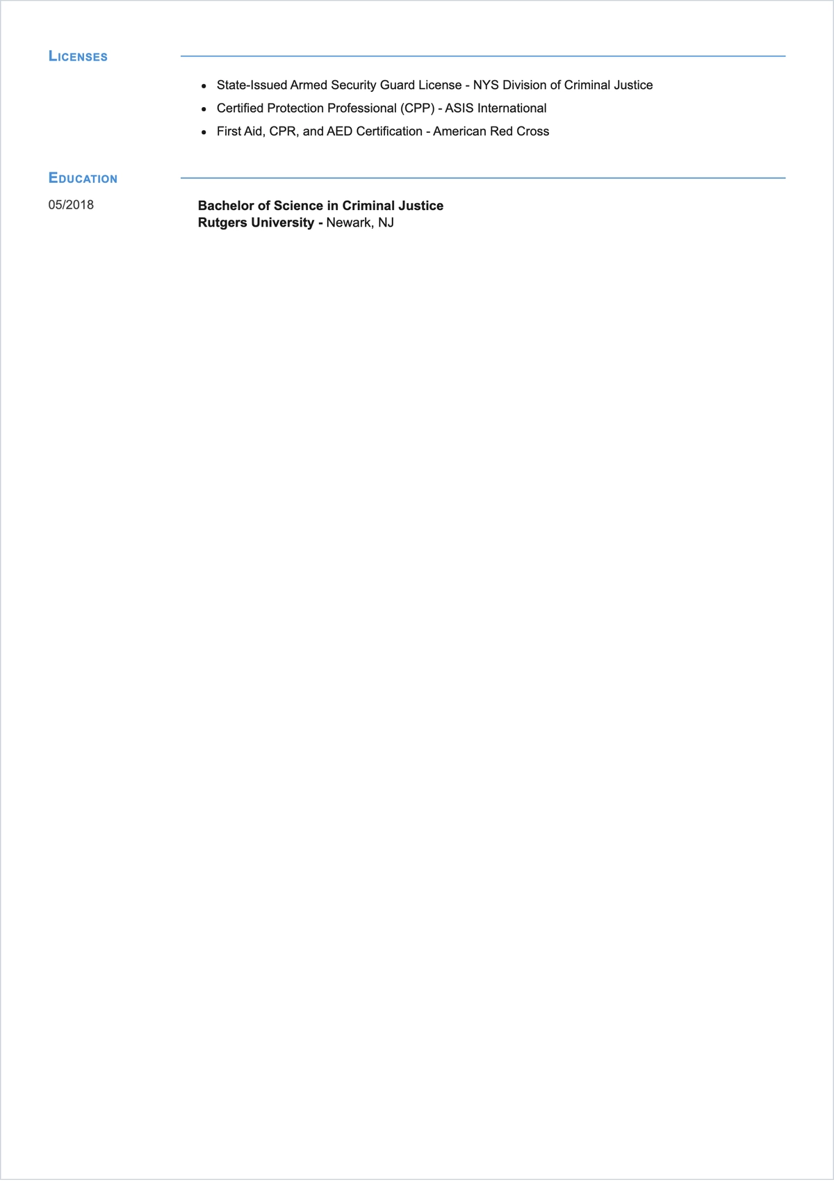 Free Bank Security Officer ATS Resume Template, AI Resume Builder