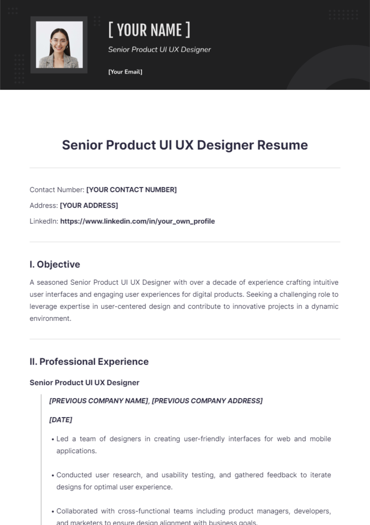 Senior Product UI UX Designer Resume - Edit Online & Download