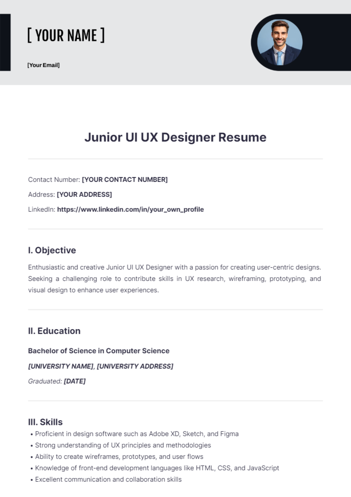 Junior UI UX Designer Resume - Edit Online & Download