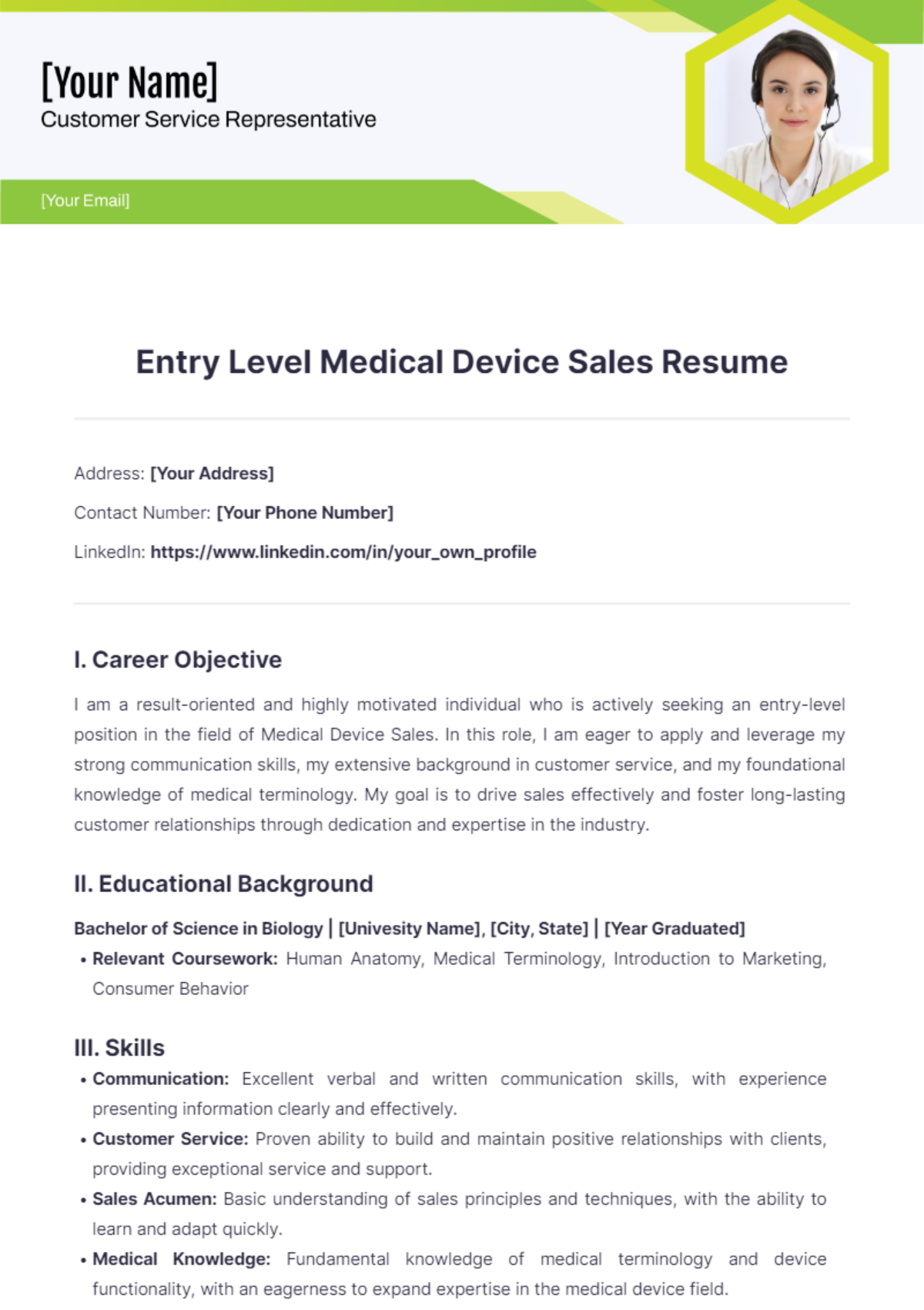 Entry Level Medical Device Sales Resume - Edit Online & Download