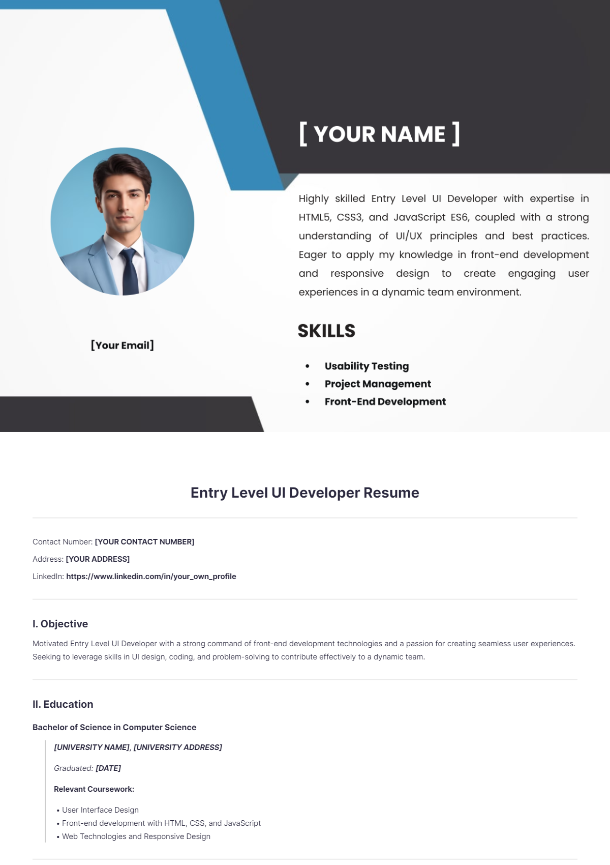 Entry Level UI Developer Resume - Edit Online & Download