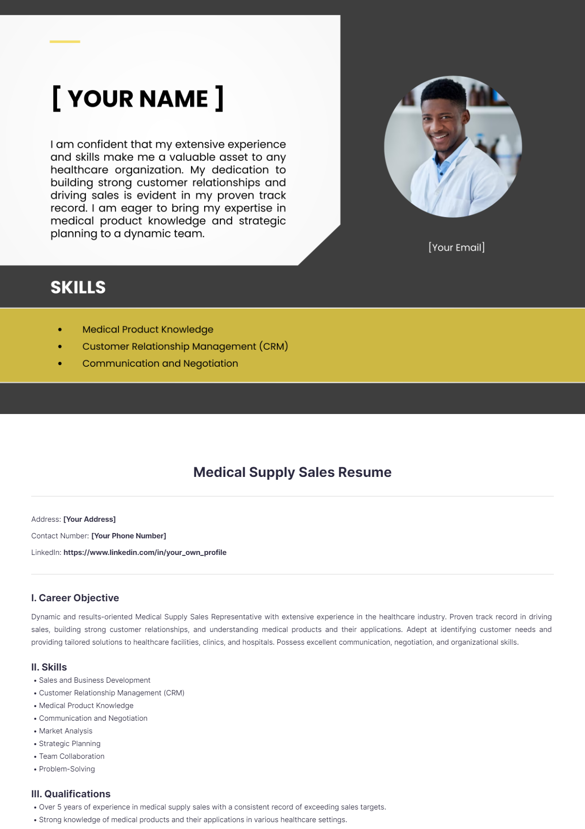 Medical Supply Sales Resume - Edit Online & Download