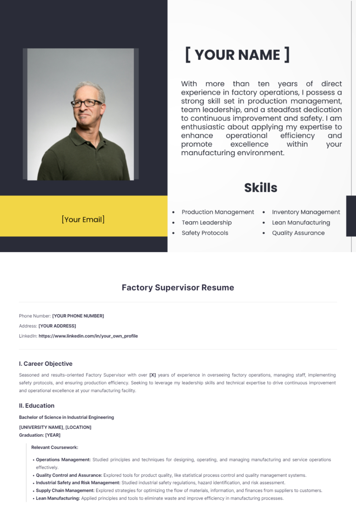 Factory Supervisor Resume - Edit Online & Download