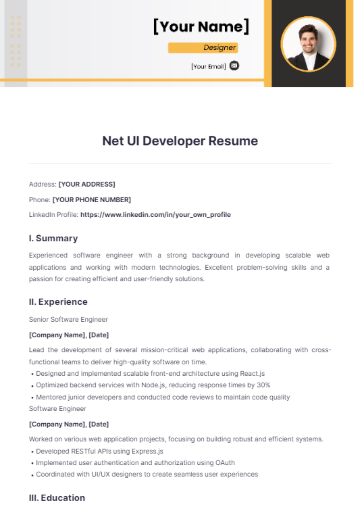 Net UI Developer Resume - Edit Online & Download