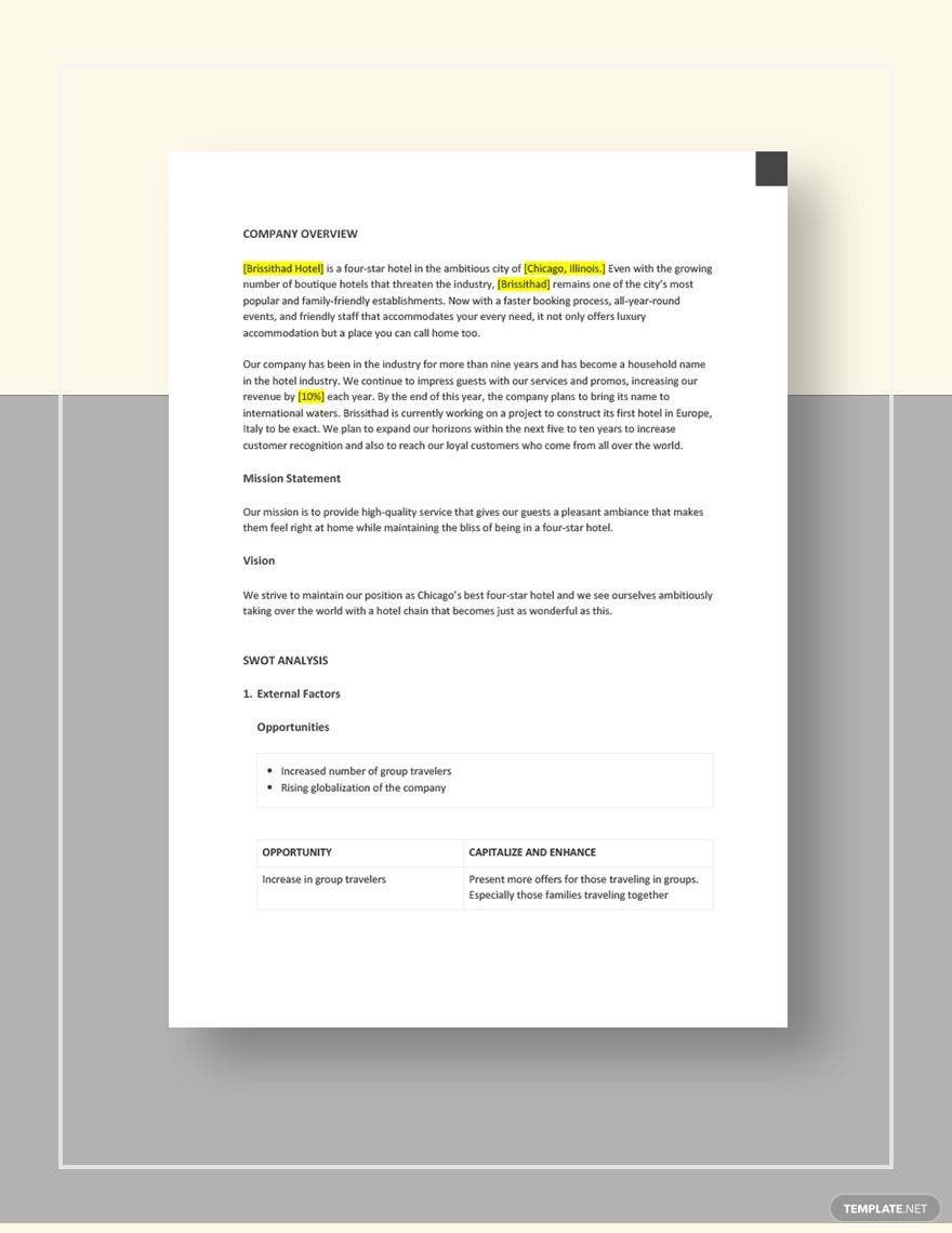 Hotel SWOT Analysis Template - Google Docs, Word, Apple Pages ...