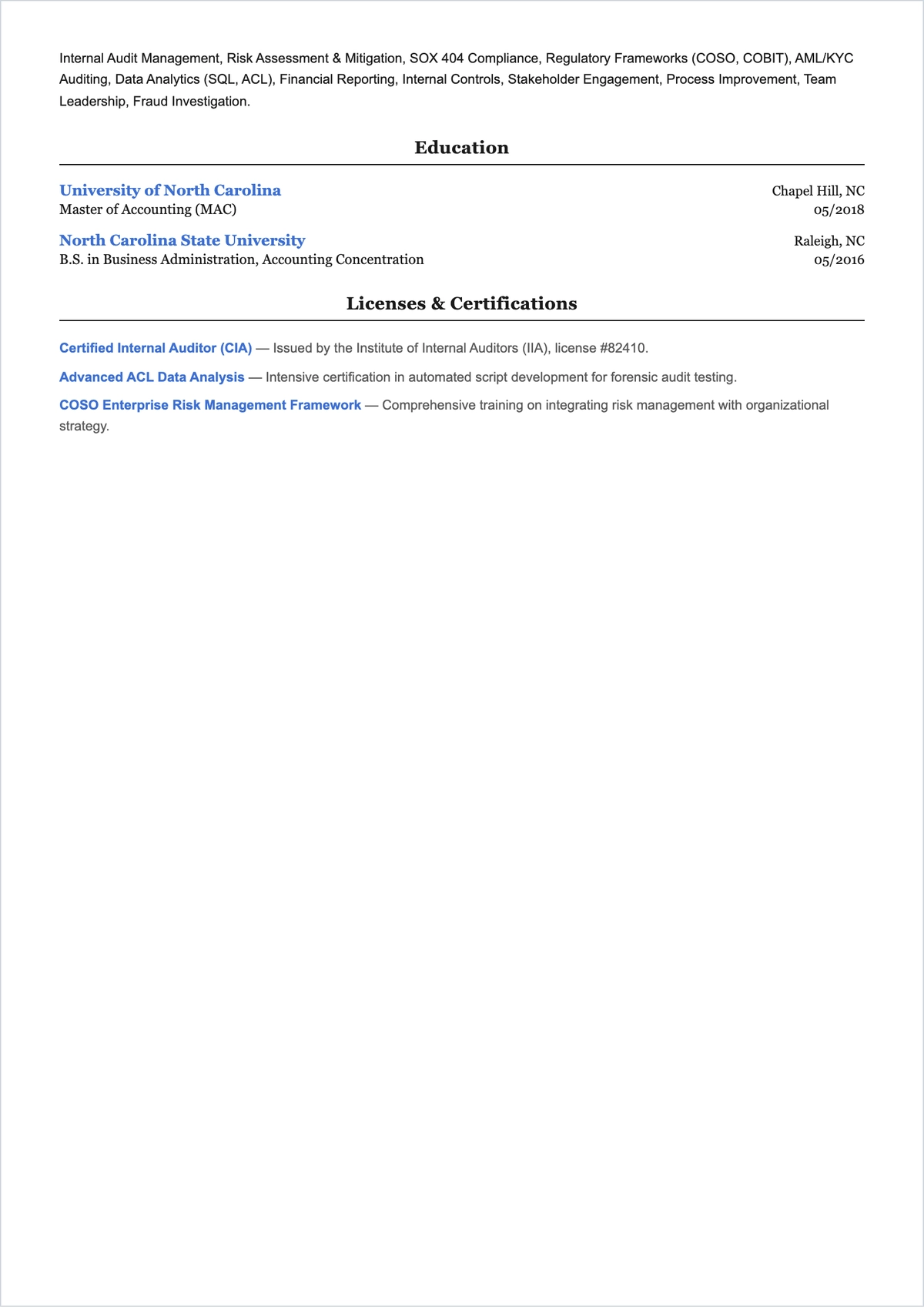 Free Audit Supervisor ATS Resume Template, AI Resume Builder