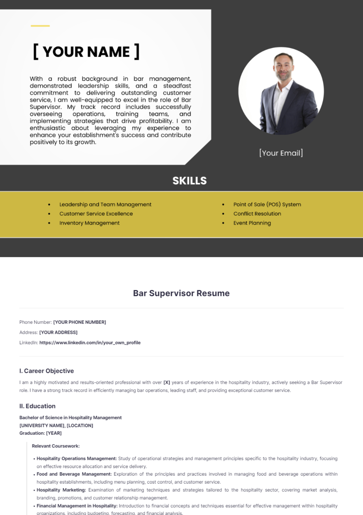 Bar Supervisor Resume - Edit Online & Download