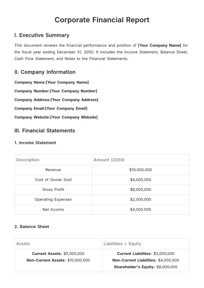 Free Corporate Financial Report Template to Edit Online