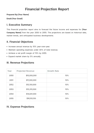 Free Financial Projection Report Template to Edit Online