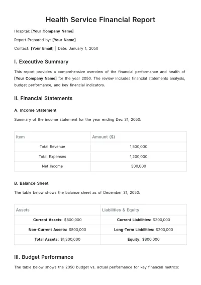 Free Health Service Financial Report Template to Edit Online