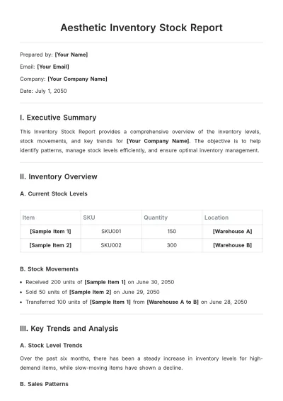 Free Aesthetic Inventory Stock Report Template to Edit Online