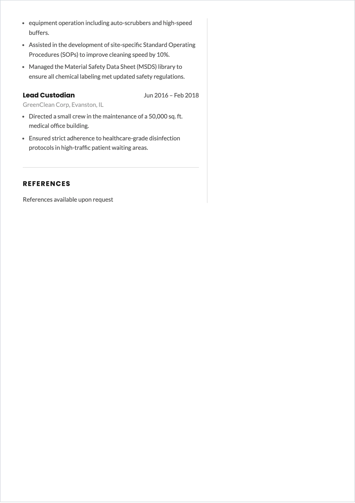 Free Cleaning Supervisor ATS Resume Template, AI Resume Builder