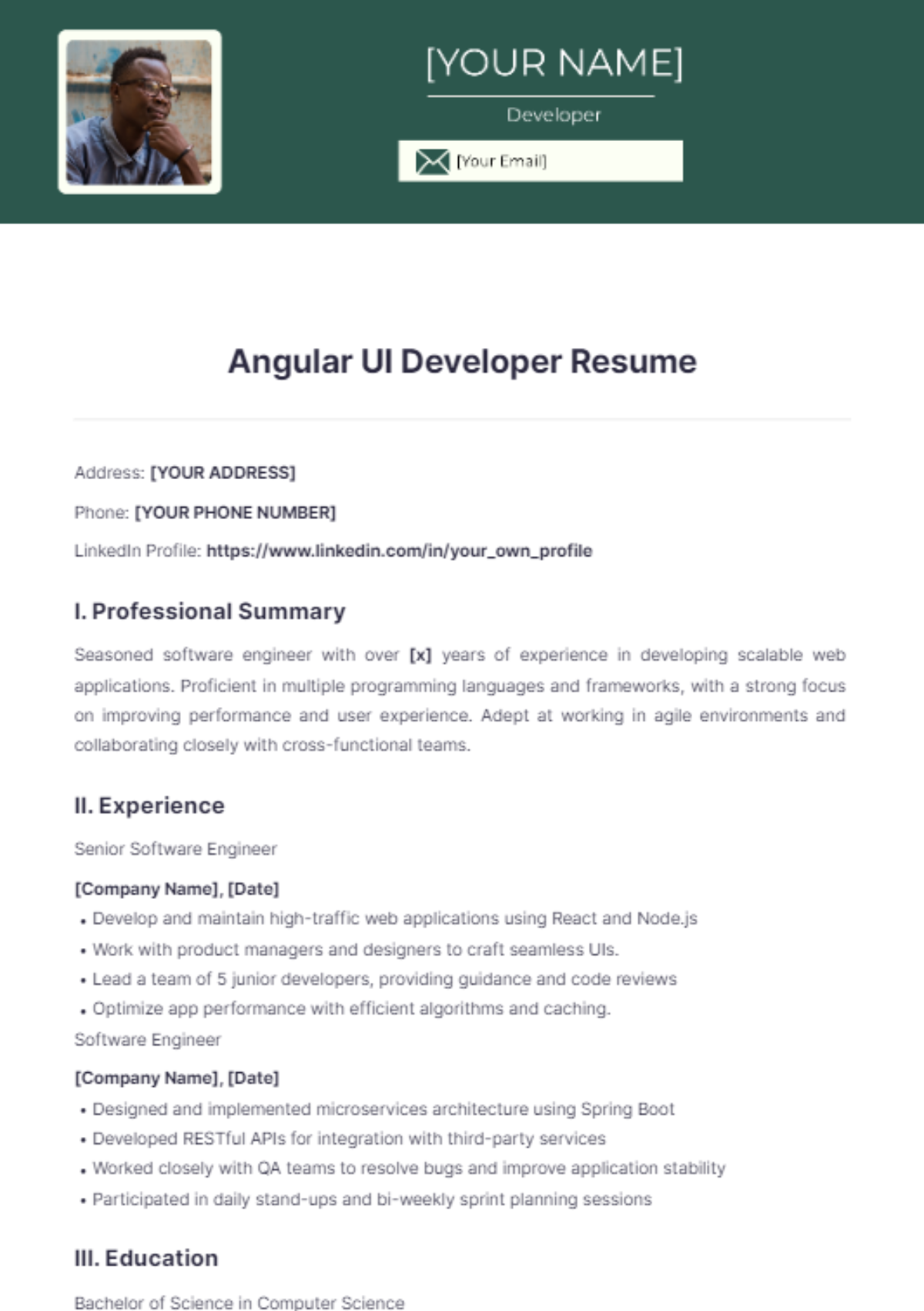 Angular UI Developer Resume - Edit Online & Download