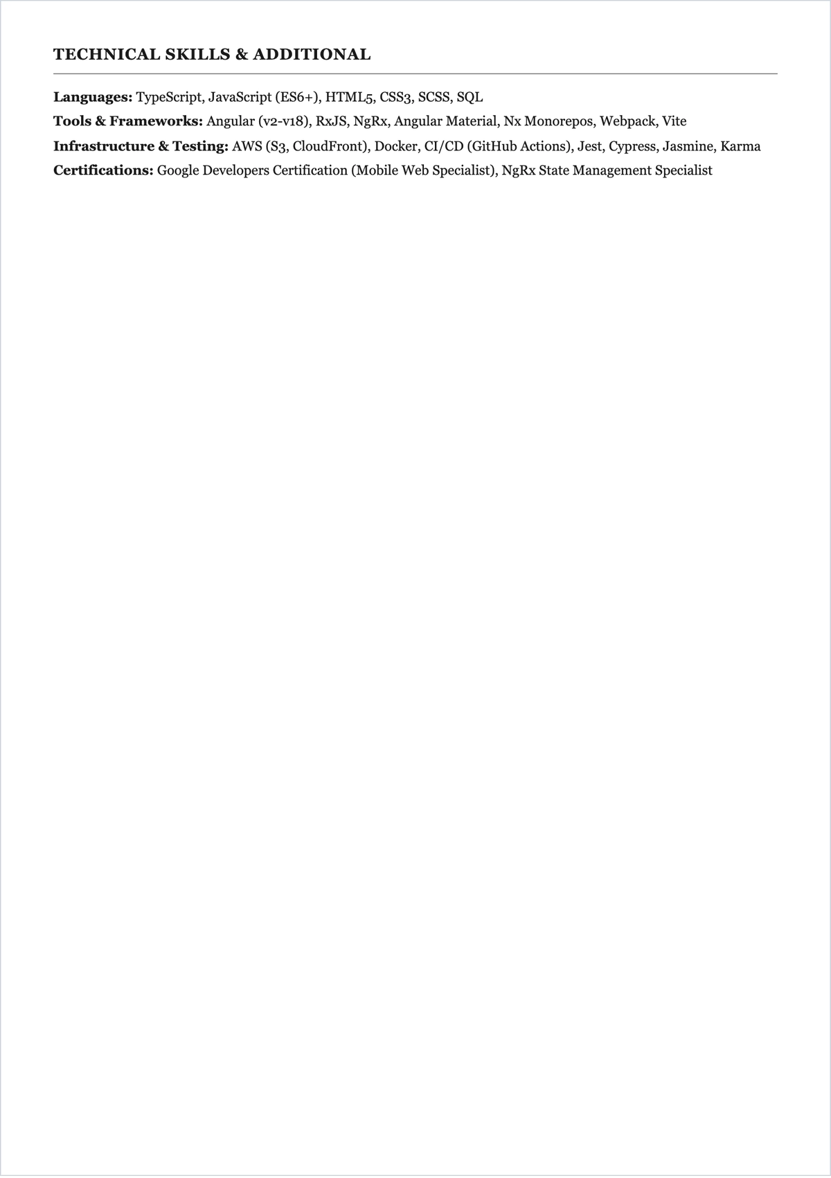 Free Angular UI Developer ATS Resume Template, AI Resume Builder