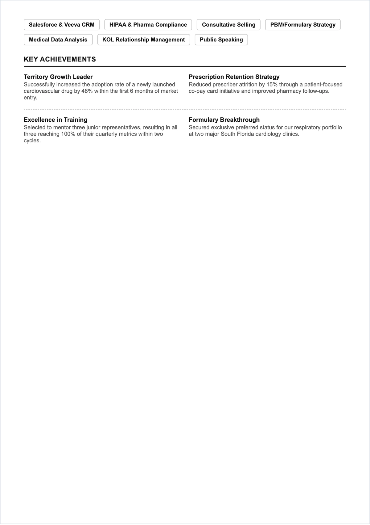 Free Medical Representative ATS Resume Template, AI Resume Builder