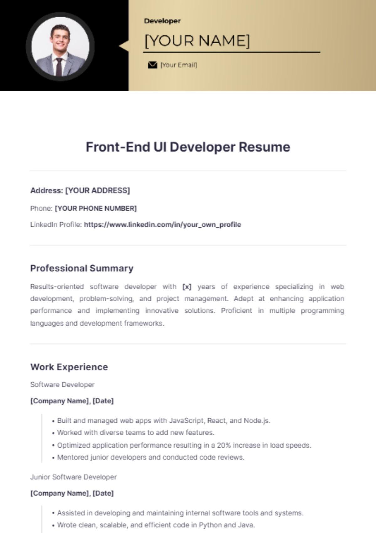 Front-End UI Developer Resume - Edit Online & Download