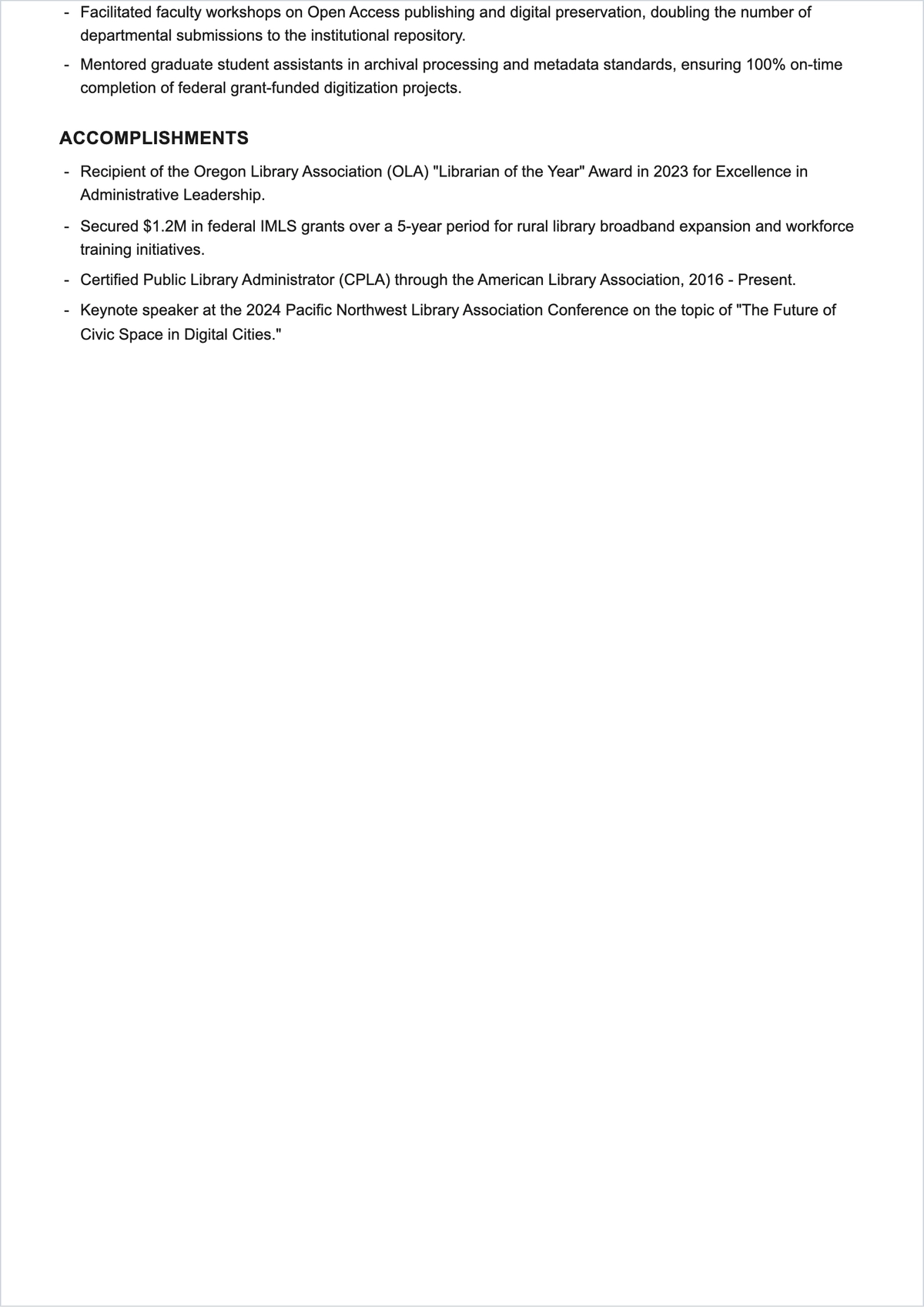 Free Library Director ATS Resume Template, AI Resume Builder