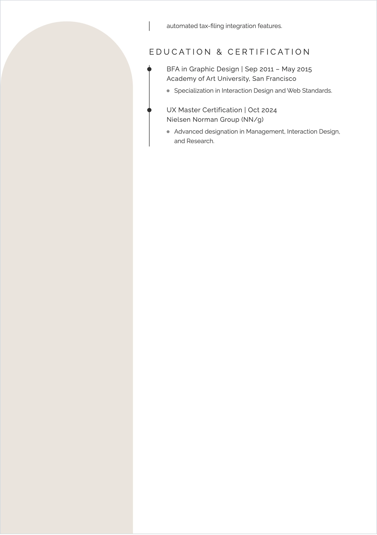 Free Senior UX Designer ATS Resume Template, AI Resume Builder