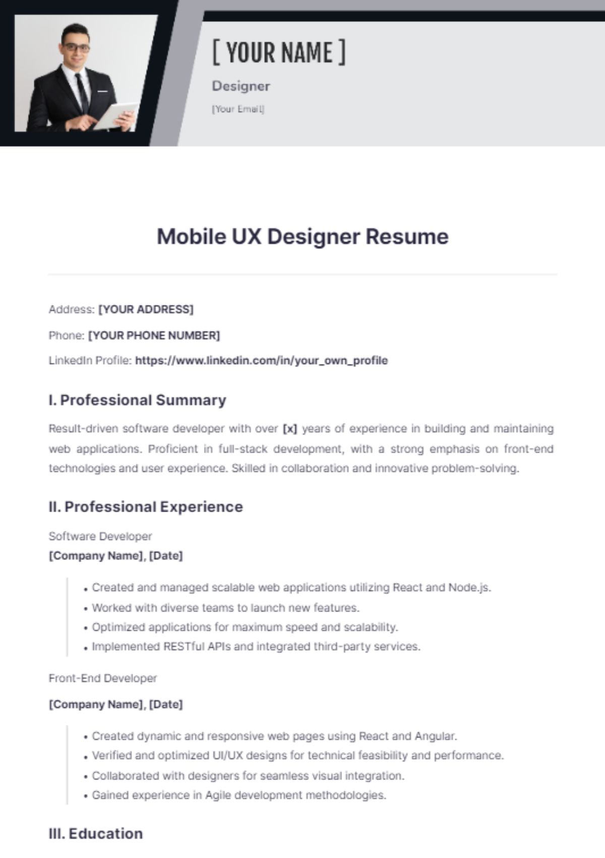 Mobile UX Designer Resume - Edit Online & Download