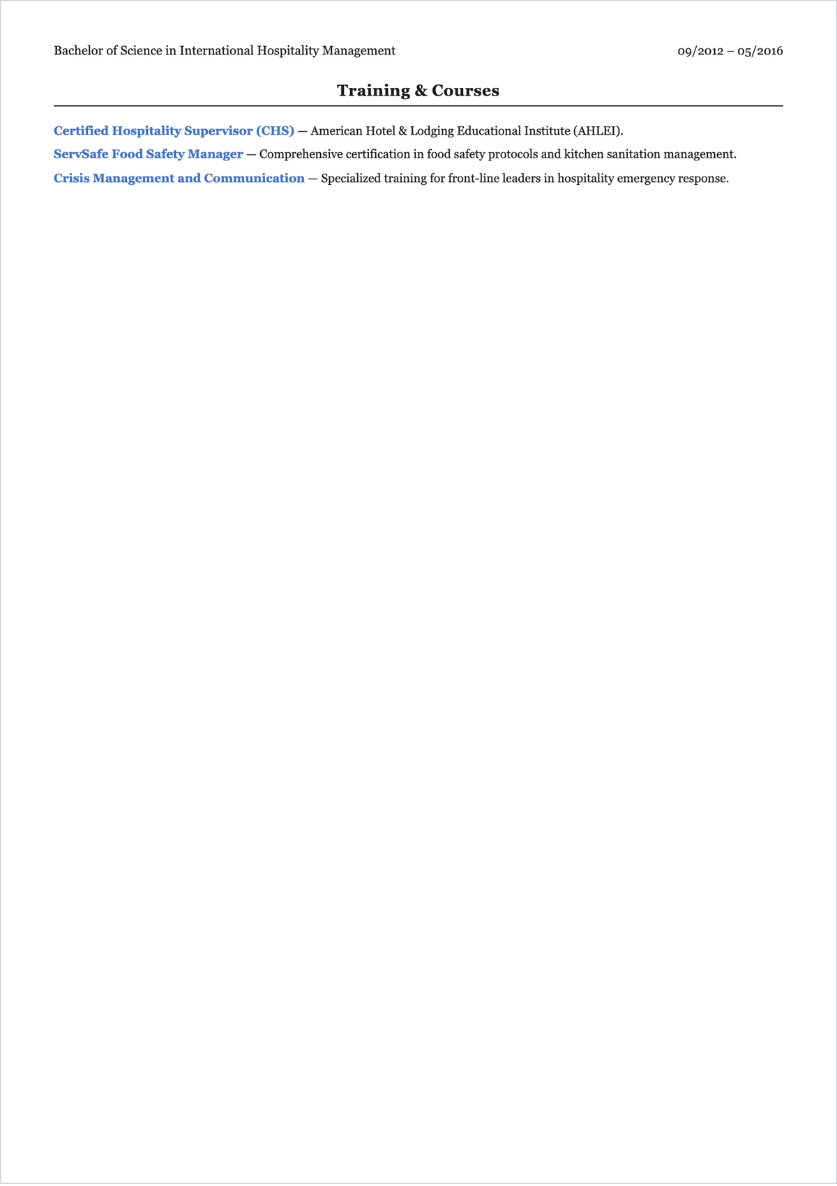 Free Aesthetic Hotel Supervisor ATS Resume Template, AI Resume Builder