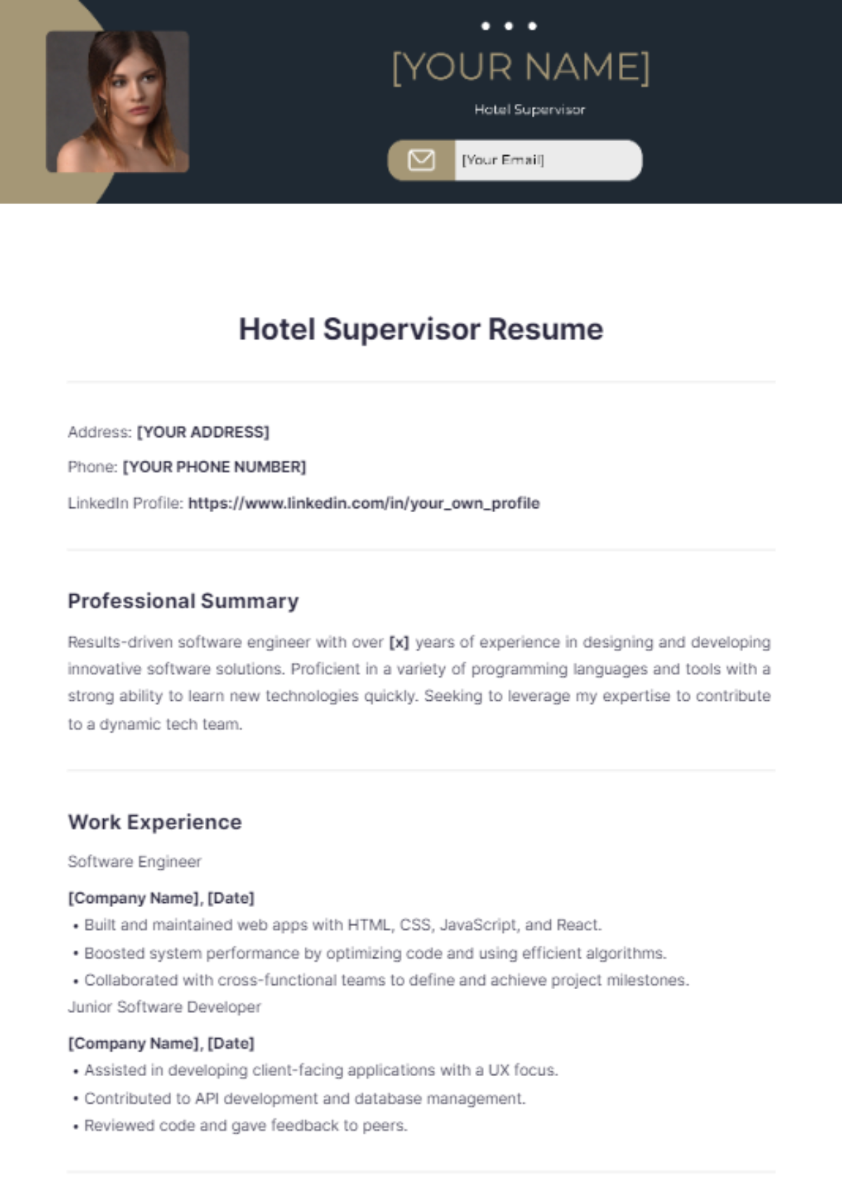 Hotel Supervisor Resume - Edit Online & Download