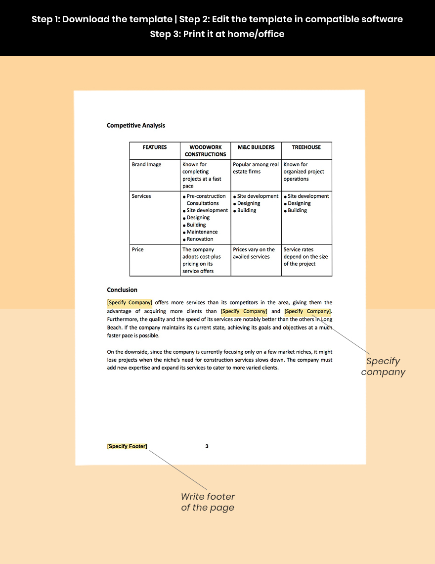 Construction Company Competitive Analysis Template