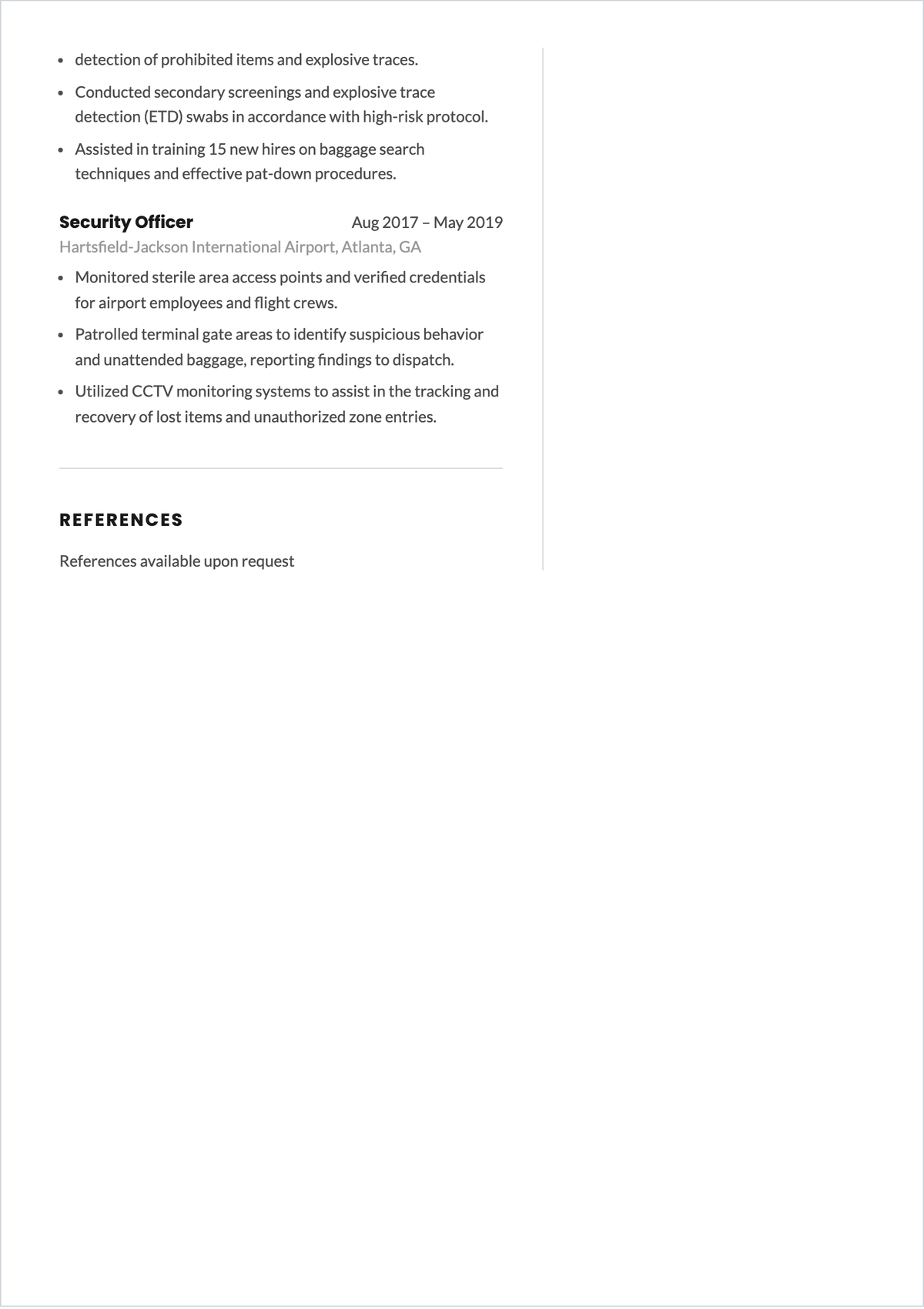 Free Airport Security Officer ATS Resume Template, AI Resume Builder