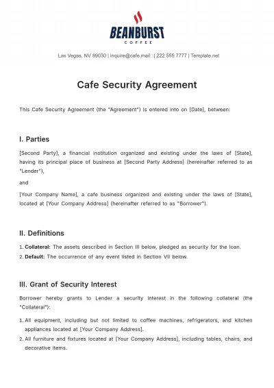 Free Cafe Security Agreement Template to Edit Online