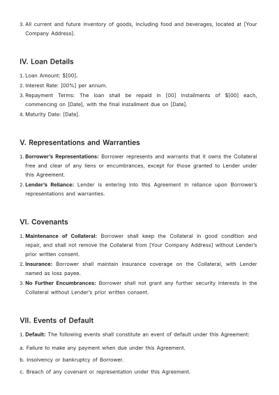 Free Cafe Security Agreement Template to Edit Online